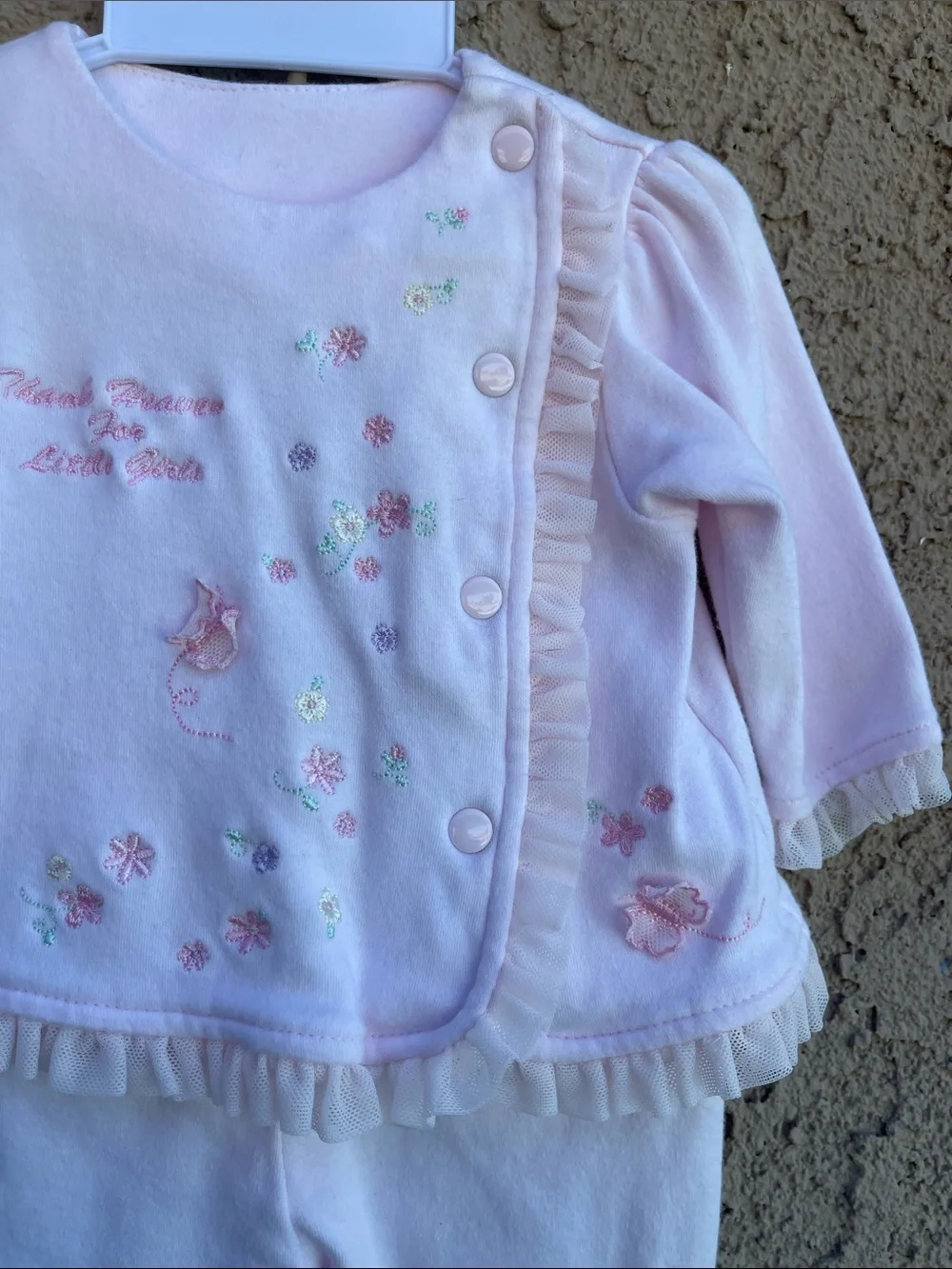 Vintage Soft Pink Baby Two-Piece Butterfly Floral Sz 0/3M Embroidery